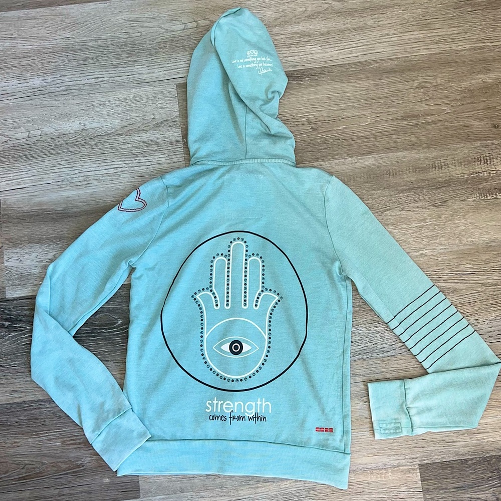 Peace Love World Hamsa design zip hoodie
